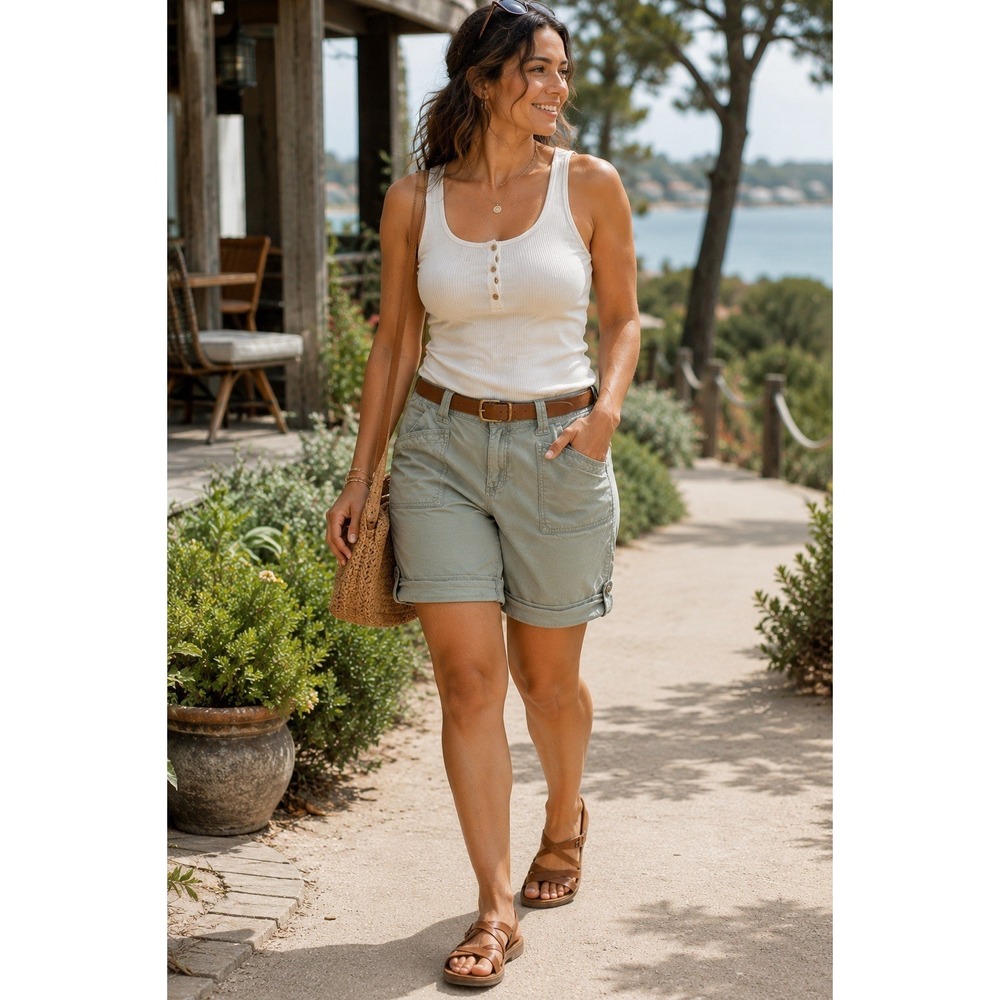 Aventura Organic Cotton Sage Green Roll-Tab Bermuda Sz 16 Shorts Womens GG16